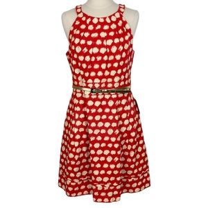 New Eliza J Red Orange Fuzzy Dot Fit and Flare Dress Size 16